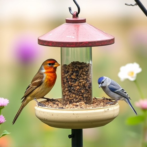 Small garden birds feeding on no-mess mix