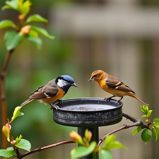 Small garden birds feeding together