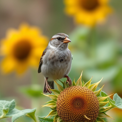 Sparrow enjoying sunflower hearts in garden