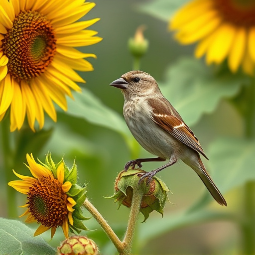 Sparrow enjoying sunflower hearts in garden