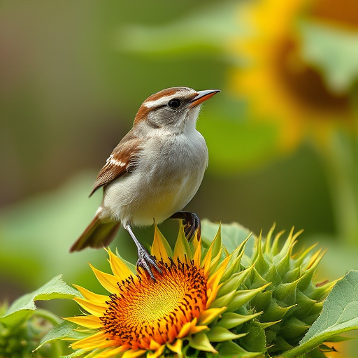 Sparrow enjoying sunflower hearts in garden