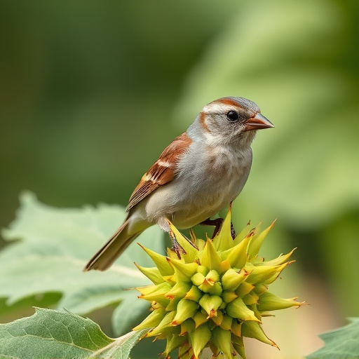 Sparrow enjoying sunflower hearts in garden
