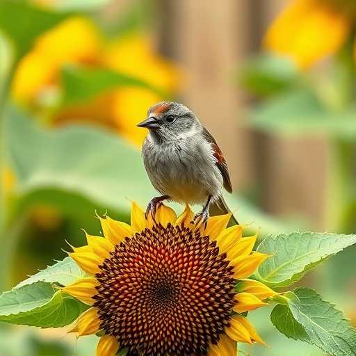 Sparrow enjoying sunflower hearts in garden