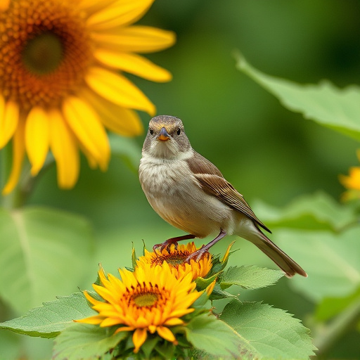 Sparrow enjoying sunflower hearts in garden