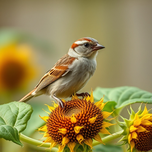 Sparrow enjoying sunflower hearts in garden