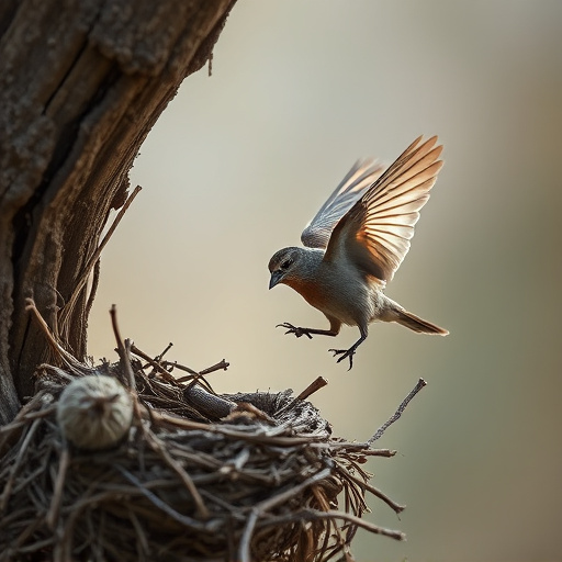 Sparrow leaving an abandoned nest