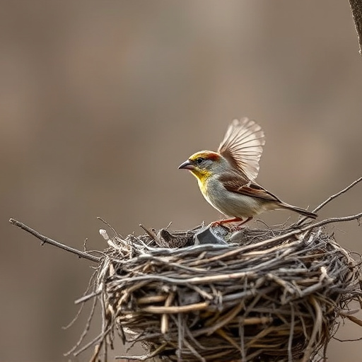 Sparrow leaving an abandoned nest