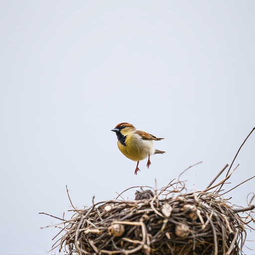 Sparrow leaving an abandoned nest