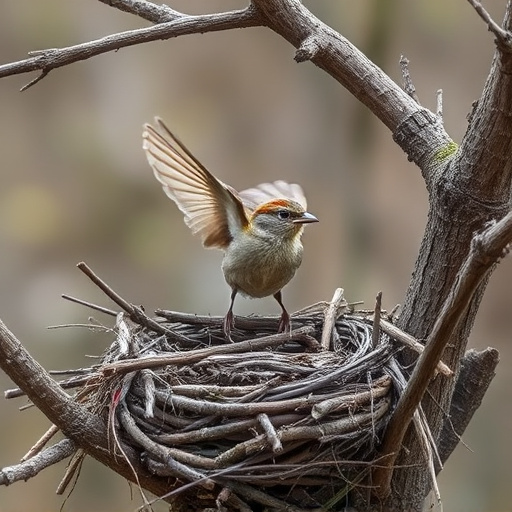 Sparrow leaving an abandoned nest