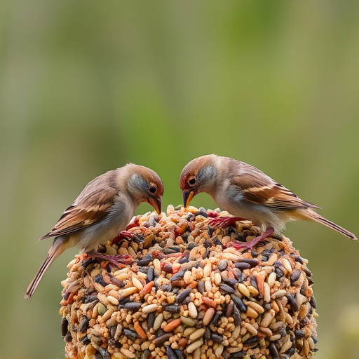 Sparrows feeding on seed mix