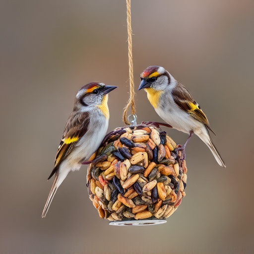 Sparrows feeding on seed mix