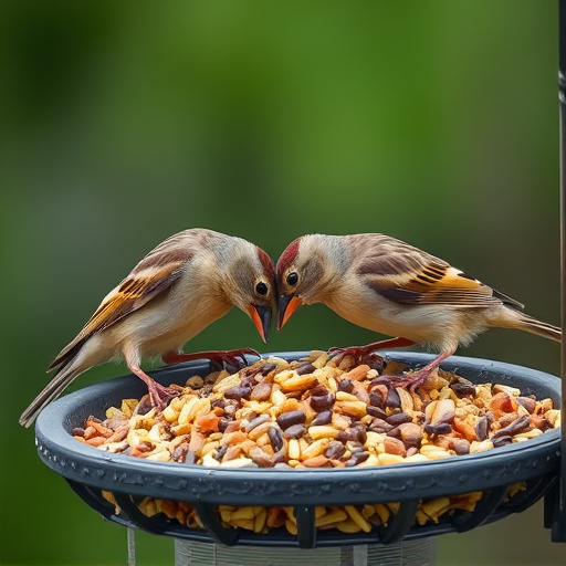 Sparrows feeding on seed mix