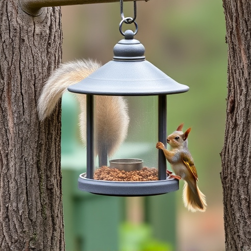 Squirrel-proof bird feeder in backyard