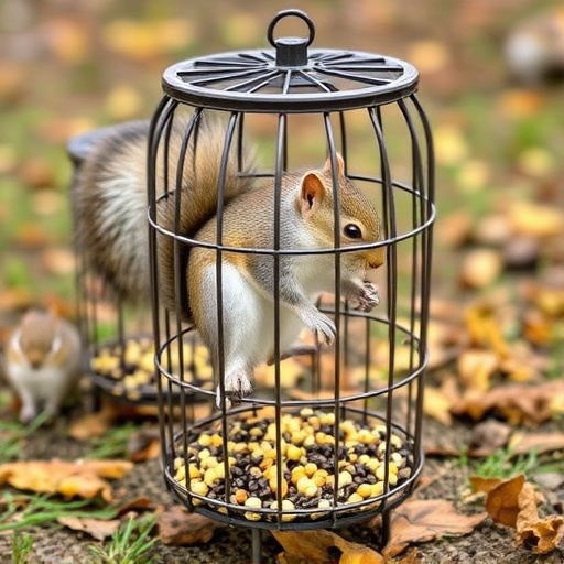 Squirrel-proof cage over ground bird feed