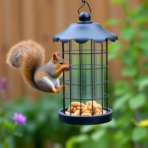 Squirrel-proof peanut feeder hanging in garden