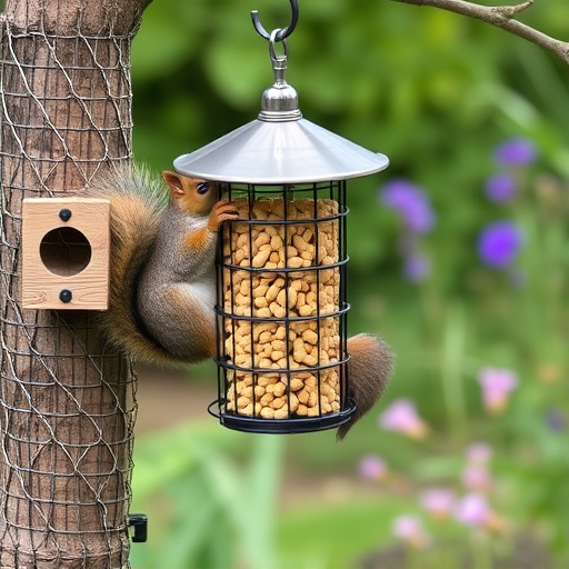 Squirrel-proof peanut feeder in garden