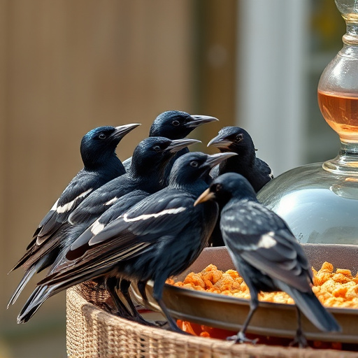 Starlings gathering near food dish