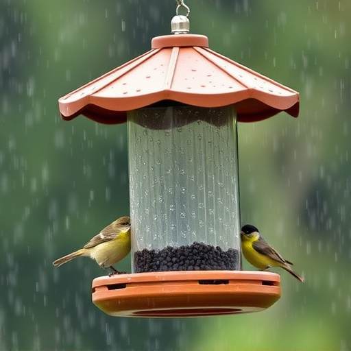 Sturdy weatherproof bird feeder in rain