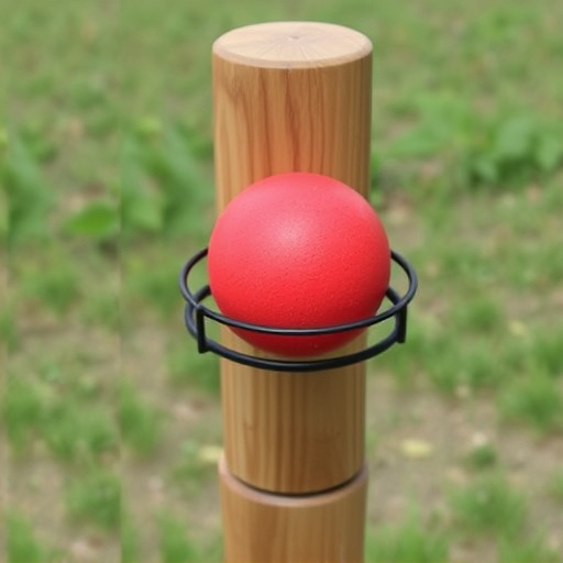 Suet ball holder attached to wooden post
