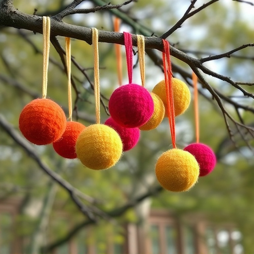 Suet balls dangling from tree branch