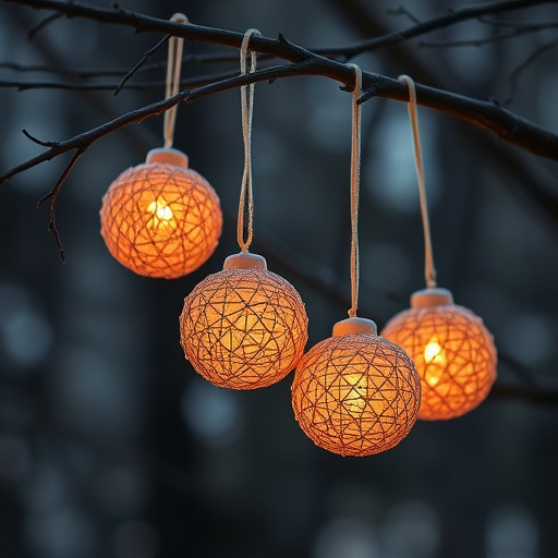 Suet balls hanging from tree branches