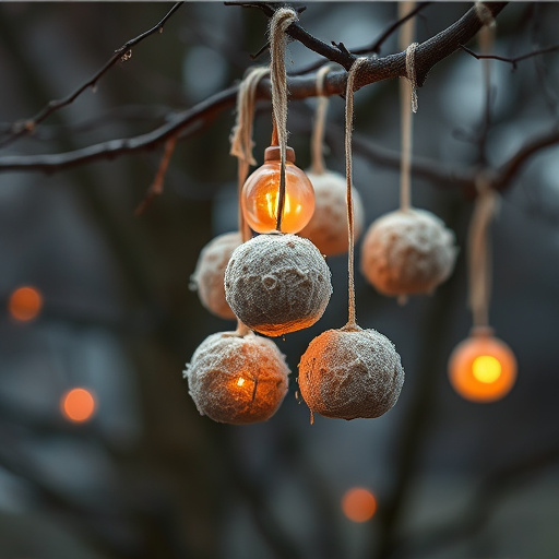 Suet balls hanging from tree branches