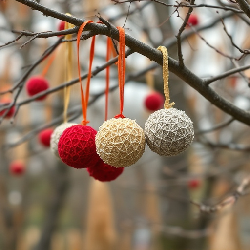 Suet balls hanging from tree branches