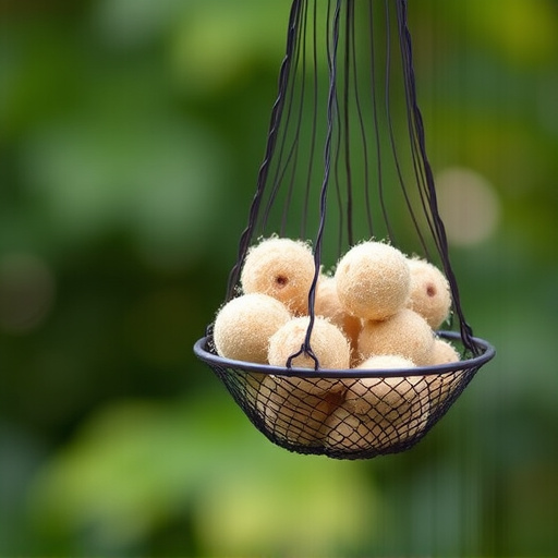 Suet balls in mesh feeder hanging