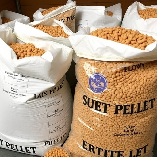 Suet pellets in large storage bags