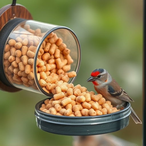 Suet pellets poured into bird feeder