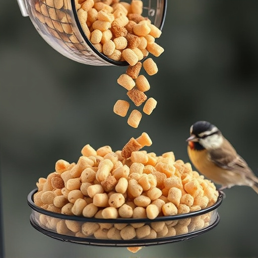 Suet pellets poured into bird feeder