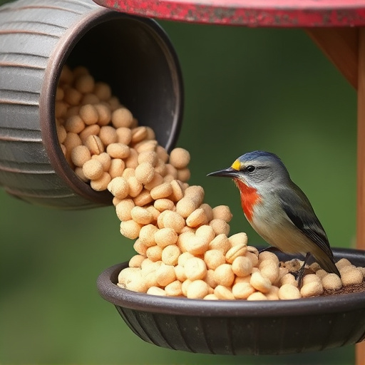 Suet pellets poured into bird feeder