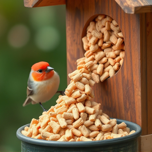 Suet pellets poured into bird feeder
