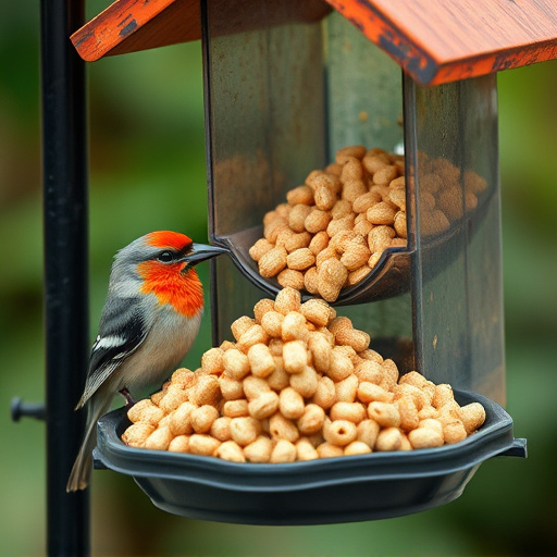 Suet pellets poured into bird feeder