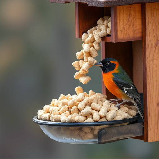 Suet pellets poured into bird feeder