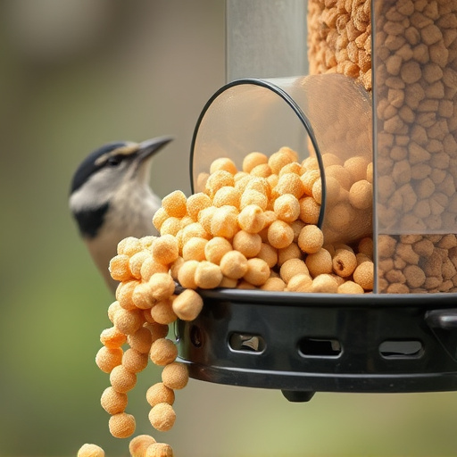 Suet pellets poured into bird feeder