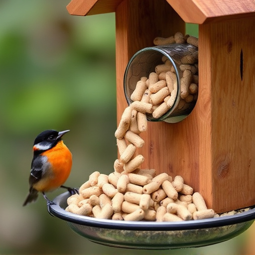 Suet pellets poured into bird feeder