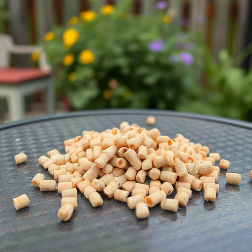 Suet pellets scattered on garden table