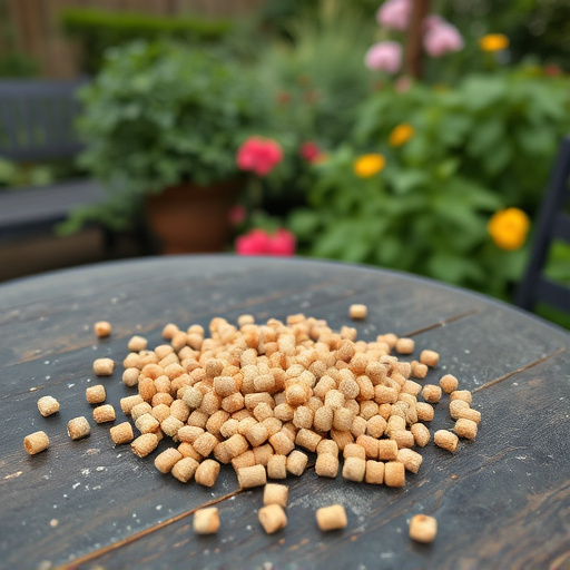 Suet pellets scattered on garden table