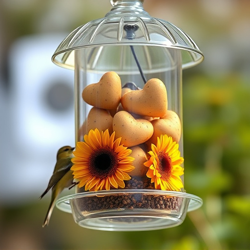 Sunflower hearts in clear plastic bird feeder