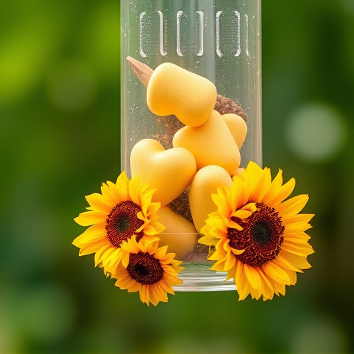 Sunflower hearts in clear plastic bird feeder