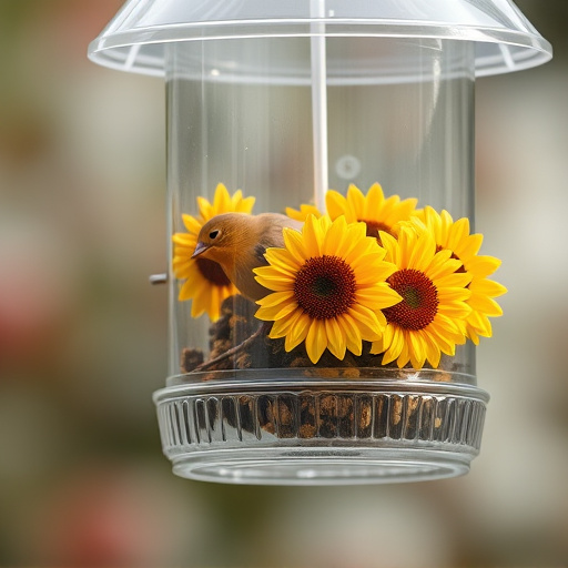 Sunflower hearts in clear plastic bird feeder