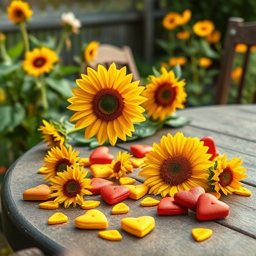 Sunflower hearts scattered on garden table