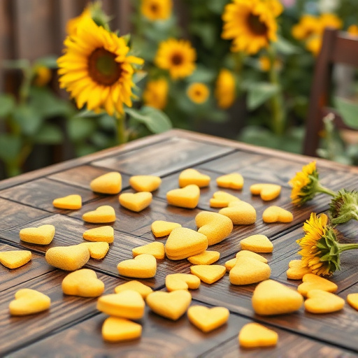 Sunflower hearts scattered on garden table