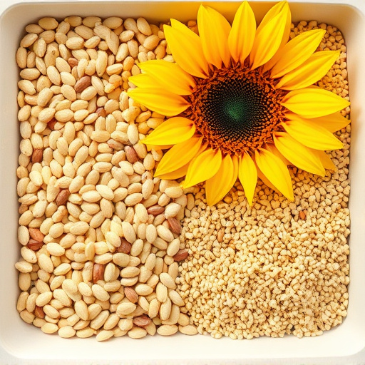 Sunflower seeds and millet in tray