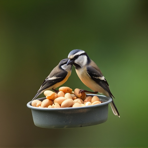 Tit bird feeding from peanut feeder