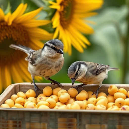 Tits feeding from tray of sunflower hearts