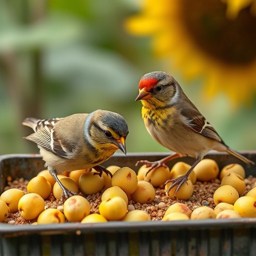 Tits feeding from tray of sunflower hearts