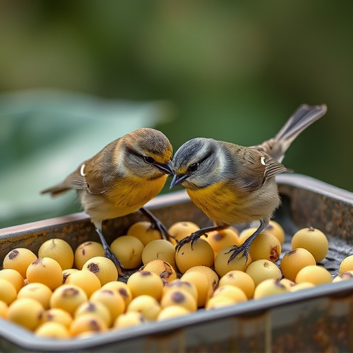 Tits feeding from tray of sunflower hearts