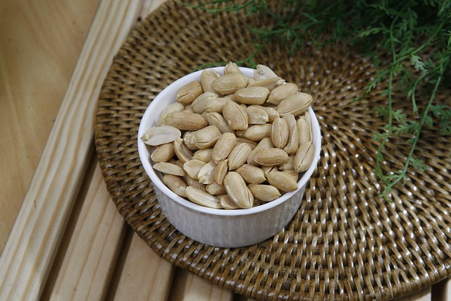 Transparent pouch of peanuts for birds